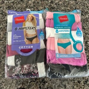 (2) PK. Bundle, (16) panties Hanes Cool Comfort Cotton Hipsters, Size 8/XL -NEW
